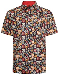 KAM Floral Skull Print Shirt Black